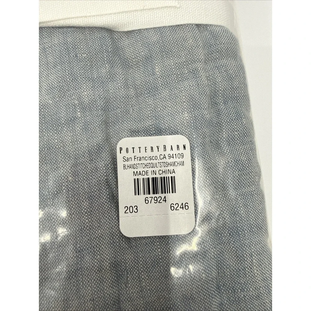 Pottery Barn Chambray Standard Quilted Belgian Flax Linen Set Of 2 Shams New